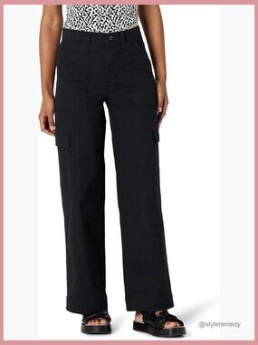 High Rise Relaxed Fit Cargo Pants, Stretch Cotton Twill